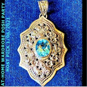HP💕Vtg Large Art Deco Blue Topaz Sterling Pendant
